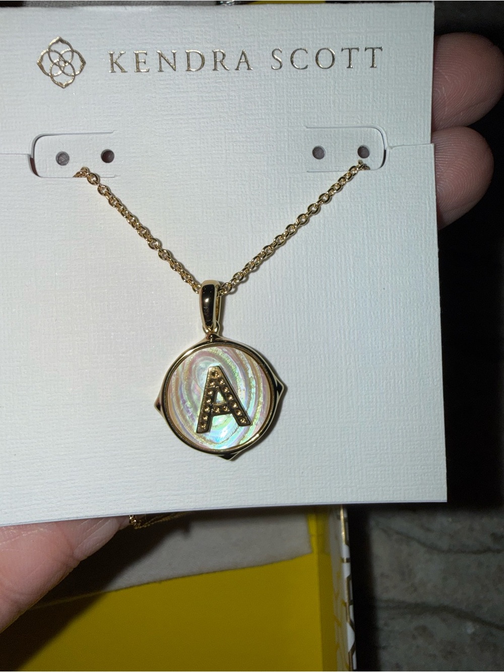 Kendra Scott Gold Initial A Disc Pendant Necklace with Crystal Accent - Picture 2 of 5